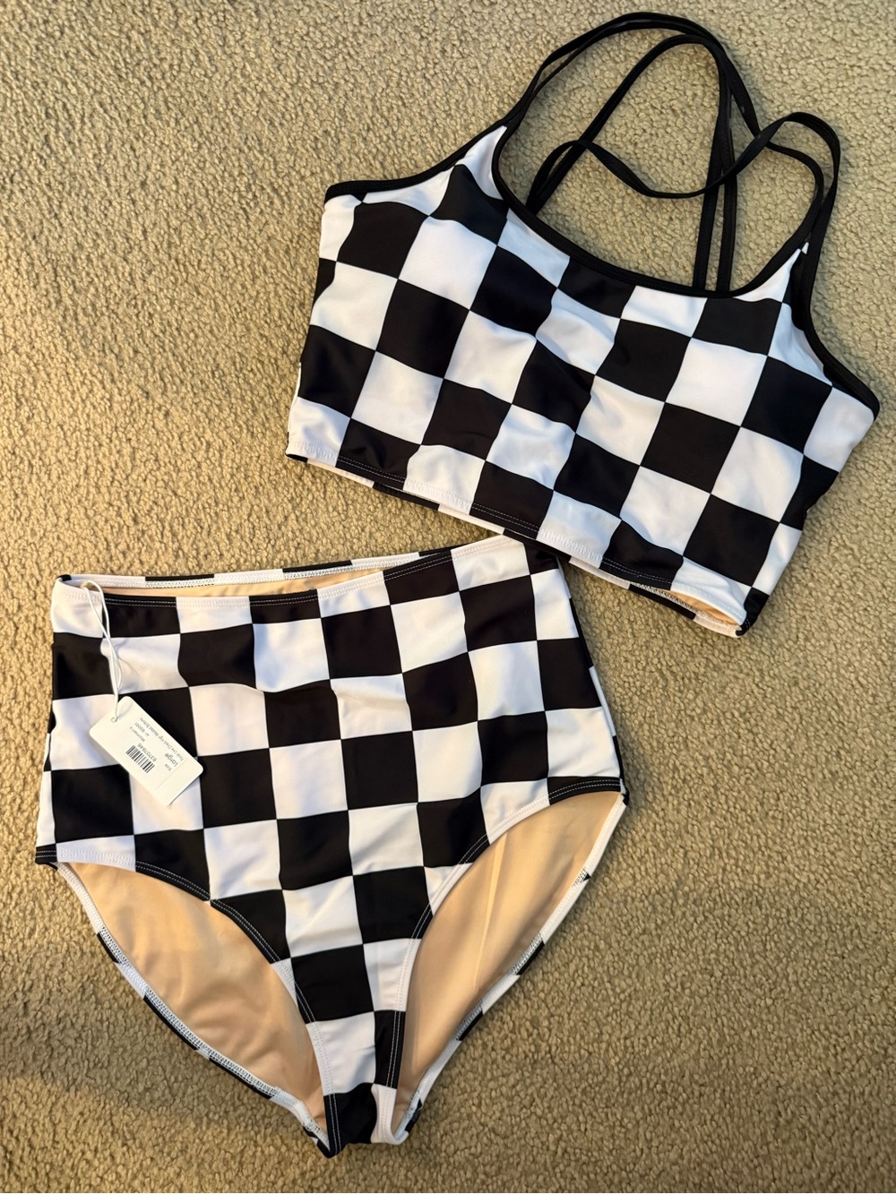 Black and White Checkered Two-Piece Swim Set